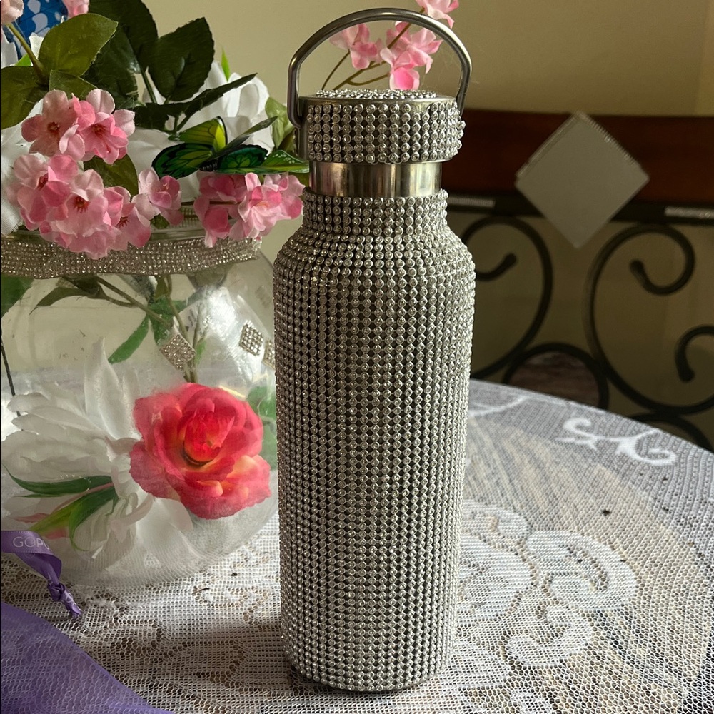 Silver Rhinestone Water Bottle